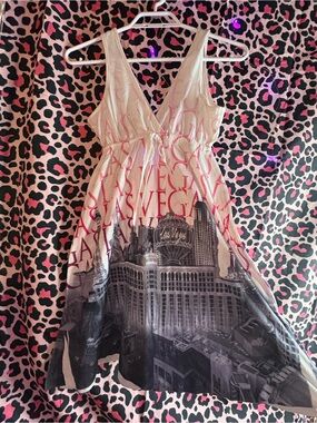 Chic las Vegas Print Dress with Pink and Gray Y2K mcbling vibes